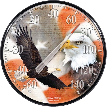 Acurite 12.5 In. Dia. Plastic Dial Eagle/Flag Indoor & Outdoor Thermometer 01930